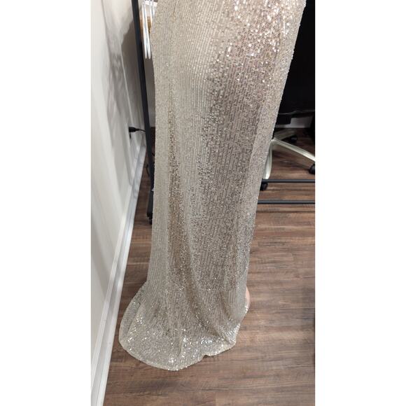 Gold Sequin Strapless Sequin Mac Duggal Gown with Slit - Picture 2 of 3